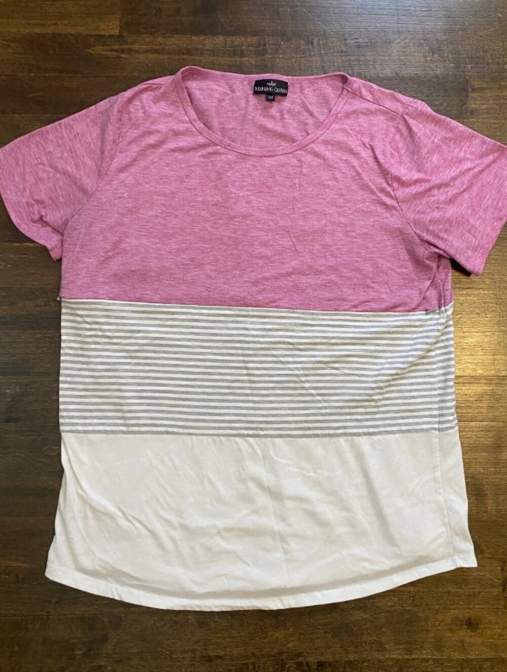 Nursing Queen Cotton Full Zip Pink, Gray and White Colorblock Short Sleeve Tee